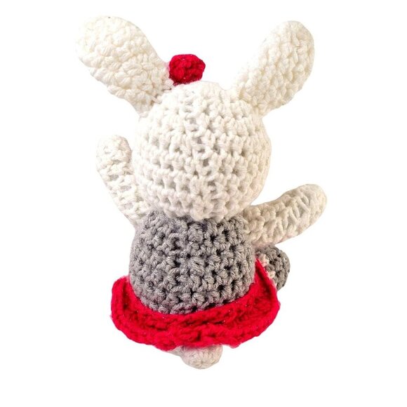 Handmade Crochet Bunny Rabbit Tutu Bow 10" White Gray Pink Easter Stuffed Plush - Picture 2 of 7